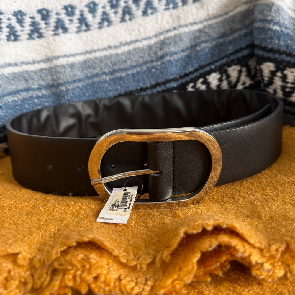 Chunky Vegan Leather Belt with Silver Buckle